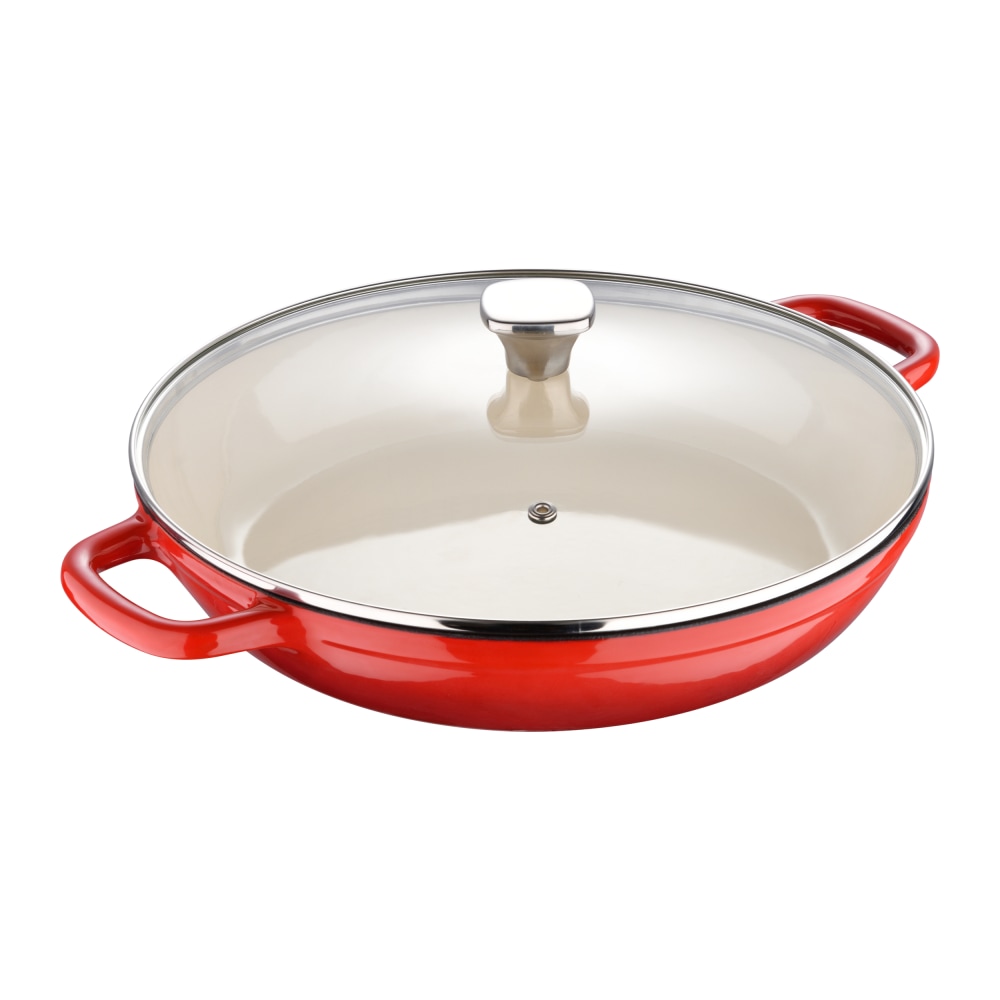 Masterpro Bergner 3.5-Quart Iron Braiser With Glass Lid, 12in, Red MPN:MPUS16322RED