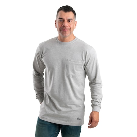 Heavyweight Long Sleeve Pocket T-Shirt, 88% cotton 12% polyester jersey, Grey, 2XL MPN:BSM46