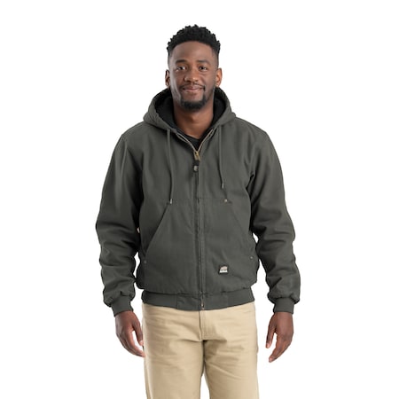 Heartland Washed Duck Hooded Work Jacket, 100% cotton sanded duck, Moss, L MPN:HJ375