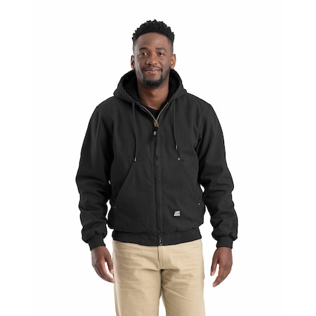 Heartland Washed Duck Hooded Work Jacket, 100% cotton sanded duck, Black, 2XLT MPN:HJ375