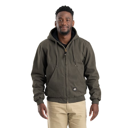 Heartland Washed Duck Hooded Work Jacket, 100% cotton sanded duck, Olive Duck, 3XLT MPN:HJ375