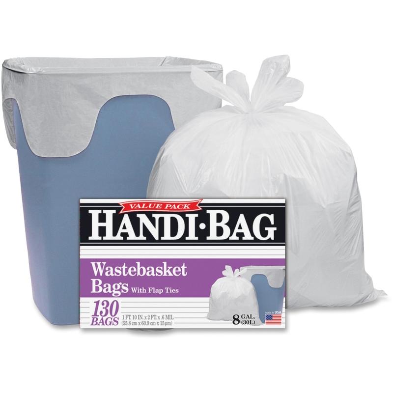 Webster Handi-Bag Wastebasket Bags - 8 gal - 21.50in Width x 24in Length x 0.60 mil (15 Micron) Thickness - White - Hexene Resin - 780/Carton - 130 Per Box - Home, Office MPN:HAB6FW130CT