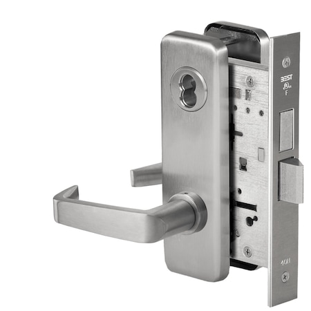 Grade 1 Intruder Mortise Lock, J Escutcheon, SFIC Housing Less Core, Satin Chrome, Field Reversible MPN:45H7IND15J626