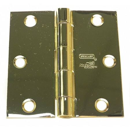 Door and Butt Hinge, Steel, Full Mortise Mounting, 1 1/4 in Leaf W x 3 in Leaf H, Bright Brass MPN:F179 3X3 DOOR HINGE 3 STL