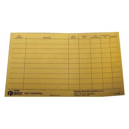 Key Authorization Card, Paper, For Keys MPN:G13