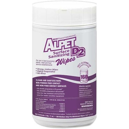 Sanitizing Wipes, 160 Wipe Canister, 9 1/2 in x 7 1/4 in, Unscented, White, PK6 MPN:SSW0002