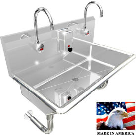 BSM Inc. Stainless Steel Sink 2 User w/Electronic Faucets Round Tube Wall Mounted 36