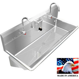 BSM Inc. Stainless Steel Sink 2 Station w/Electronic Faucets Wall Mounted 48