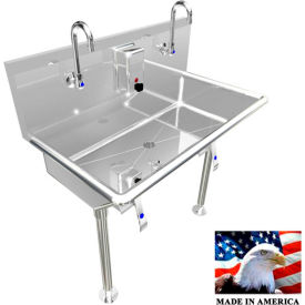 BSM Inc. Stainless Steel Sink 2 User w/Knee Valve Operated Faucets Straight Legs 36