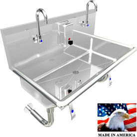 BSM Inc. Stainless Steel Sink 2 Stations w/Knee Valve Operated Faucets 36g L X 20g W X 8g D 021K36208R