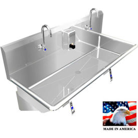 BSM Inc. Stainless Steel Sink 2 Station w/Knee Operated Faucets Wall Mounted 48