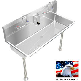 BSM Inc. Stainless Steel Sink 2 Stations w/Manual Faucets Straight Legs 42