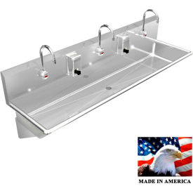 BSM Inc. Stainless Steel Sink 3 Station w/Electronic Faucets Wall Brackets 60