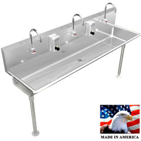 BSM Inc. Stainless Steel Sink 3 Station w/Electronic Faucets straight Legs 72