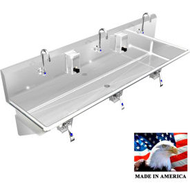 BSM Inc. Stainless Steel Sink 3 User w/Knee Valve Operated Faucets Wall Brackets 60
