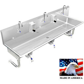 BSM Inc. Stainless Steel Sink 3 Station w/Knee Valve Operated Faucets Round Legs 60