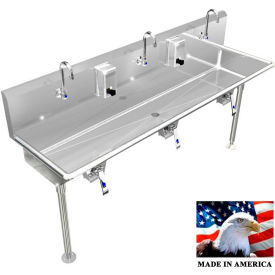 BSM Inc. Stainless Steel Sink 3 Station w/Knee Valve Operated Straight Legs 72