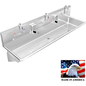 BSM Inc. Stainless Steel Sink 3 Station w/Manual Faucets Wall Brackets 60
