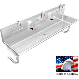BSM Inc. Stainless Steel Sink 3 Station w/Manual Faucets Round Legs 60