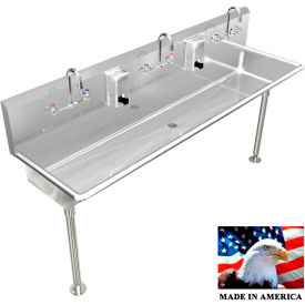 BSM Inc. Stainless Steel Sink 3 Station w/Manual Faucets Straight Legs 72