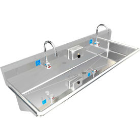 BSM Inc. ADA SS Sink 2 Station with Electronic Faucet Wall Mount 60