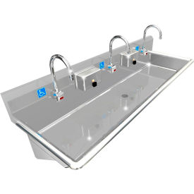 BSM Inc. ADA SS Sink 3 Station with Electronic Faucet Wall Mount 60