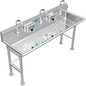 BSM Inc. ADA SS Sink 3 Station with Electronic Faucet Floor Mount 72