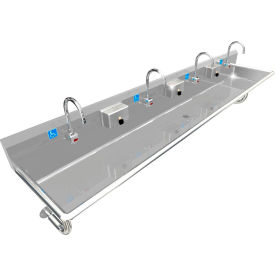BSM Inc. ADA SS Sink 4 Station with Electronic Faucet Round Tubes 100