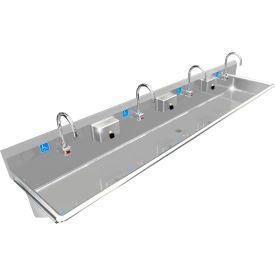 BSM Inc. ADA SS Sink 4 Station with Electronic Faucet Wall Mount 96