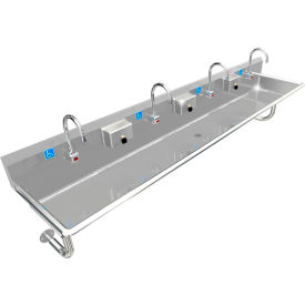 BSM Inc. ADA SS Sink 4 Station with Electronic Faucet Round Tubes 96