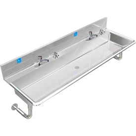BSM Inc. ADA SS Sink 2 Station with Metering Faucet Round Tubes 60