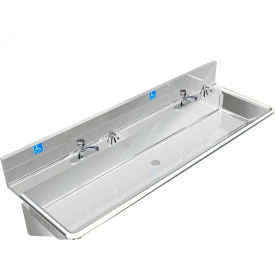 BSM Inc. ADA SS Sink 2 Station with Metering Faucet Wall Mount 72
