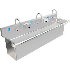 BSM Inc. ADA SS Sink 3 Station with Plumbing Skirt & Electronic Faucet 72