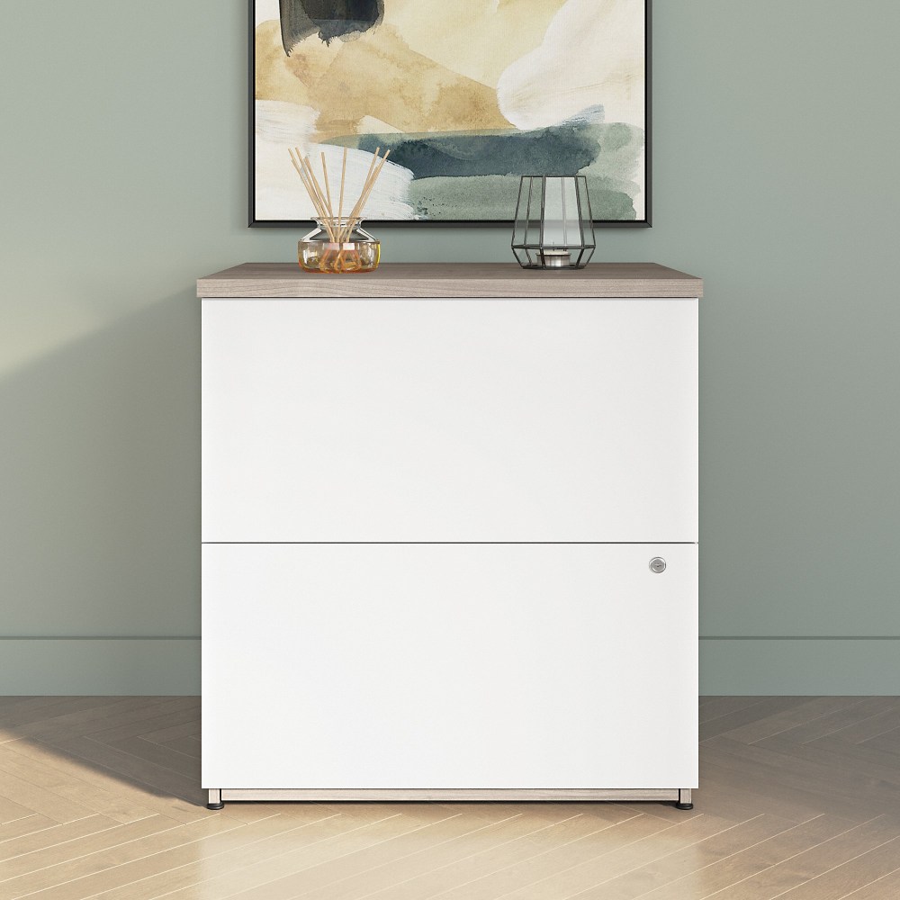 Bestar Ridgeley 27-7/8inW x 23-5/8inD Lateral 2-Drawer Locking File Cabinet, Silver Maple/Pure White MPN:152600-000144