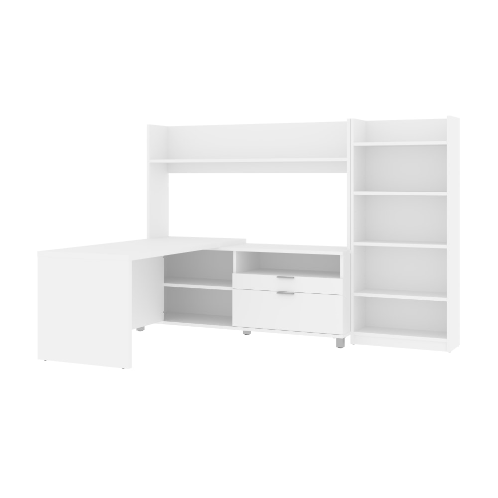 Bestar Pro-Linea L-Shaped Desk With Hutch And Bookcase, White MPN:120896-17