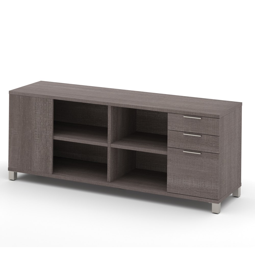 Bestar Pro-Linea 72inW Computer Desk Credenza With 3 Drawers, Bark Gray MPN:120611-1147