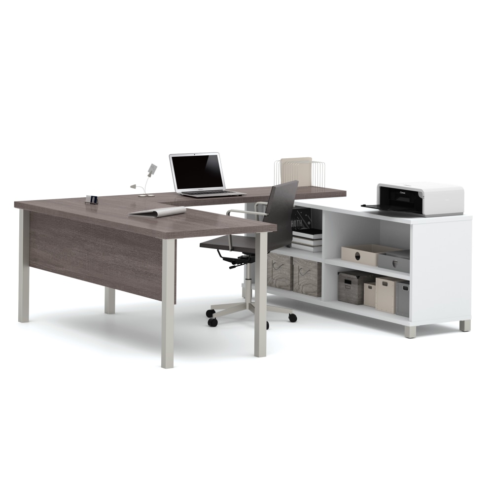 Bestar Pro-Linea 72inW U-Shaped Executive Computer Desk With Metal Legs, Bark Gray MPN:120881-47