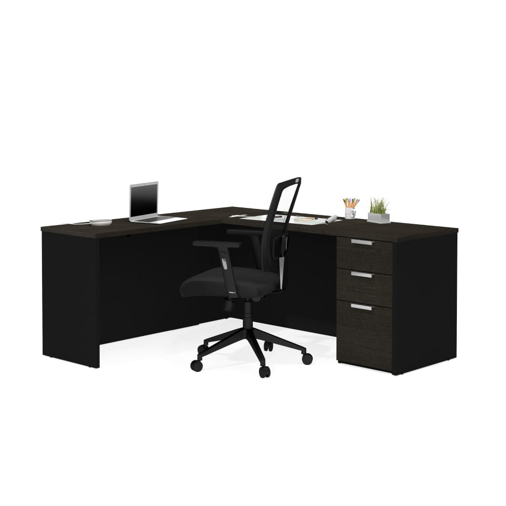 Bestar Pro-Concept Plus 72inW L-Shaped Corner Desk With Pedestal, Deep Gray/Black MPN:110885-32