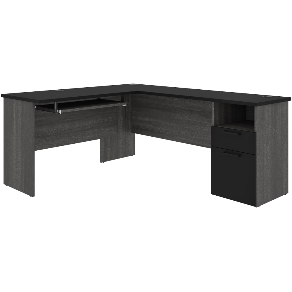 Bestar Norma 71inW L-Shaped Corner Desk, Black/ Bark Gray MPN:181420-000018