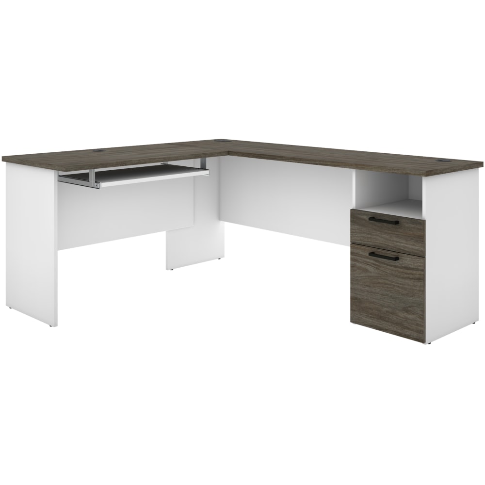 Bestar Norma 71inW L-Shaped Corner Desk, Walnut Gray/White MPN:181420-000035