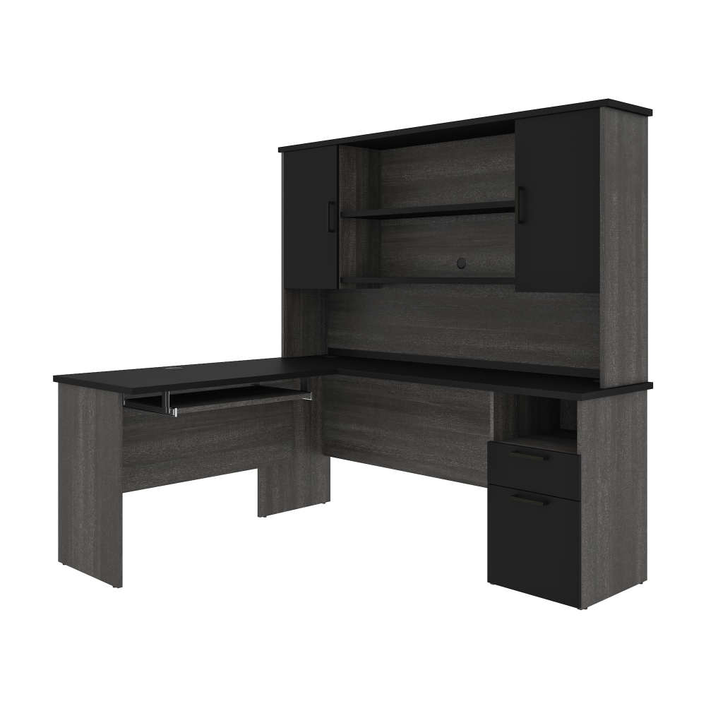 Bestar Norma 71inW L-Shaped Corner Desk With Hutch, Black/Bark Gray MPN:181850-000018