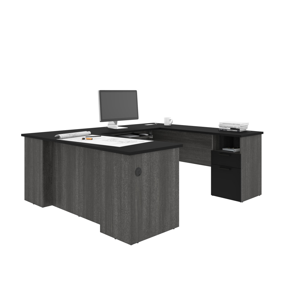 Bestar Norma 71inW U- Or L-Shaped Corner Desk, Black/Bark Gray MPN:181851-000018