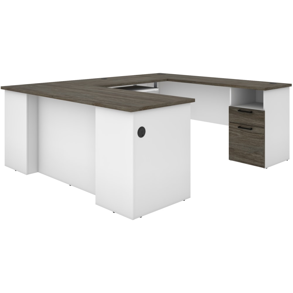 Bestar Norma 71inW U- Or L-Shaped Corner Desk, Walnut Gray/White MPN:181851-000035