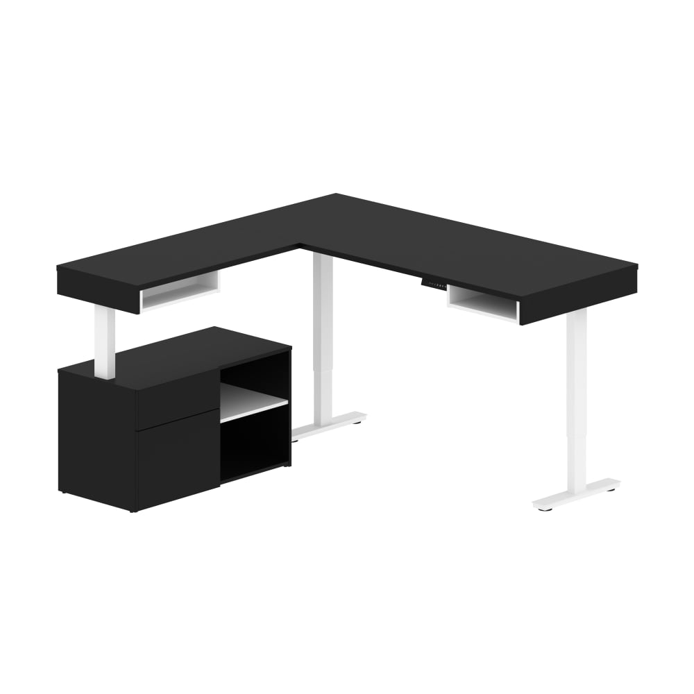 Bestar Viva 72inW L-Shaped Standing Corner Desk With Credenza, Black/White MPN:19850-18