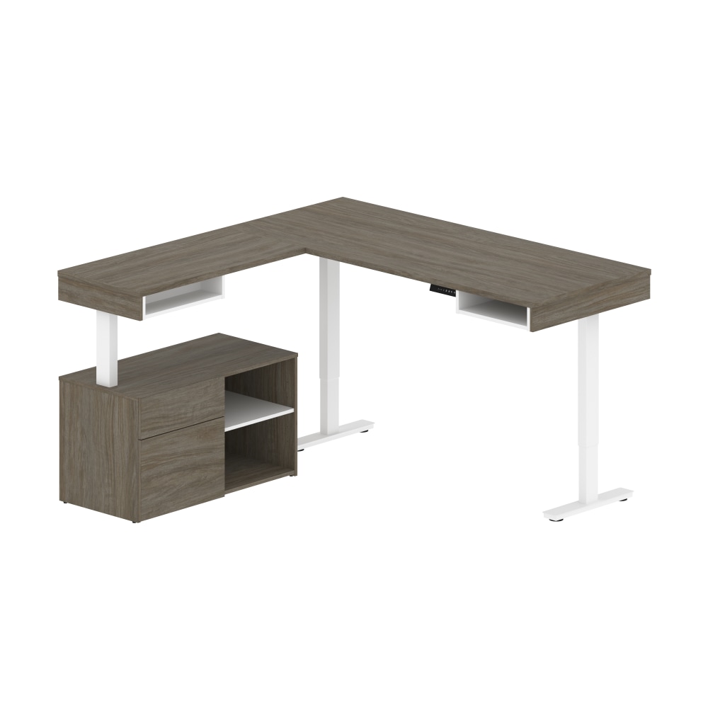 Bestar Viva 72inW L-Shaped Standing Corner Desk With Credenza, Walnut Gray MPN:19850-35