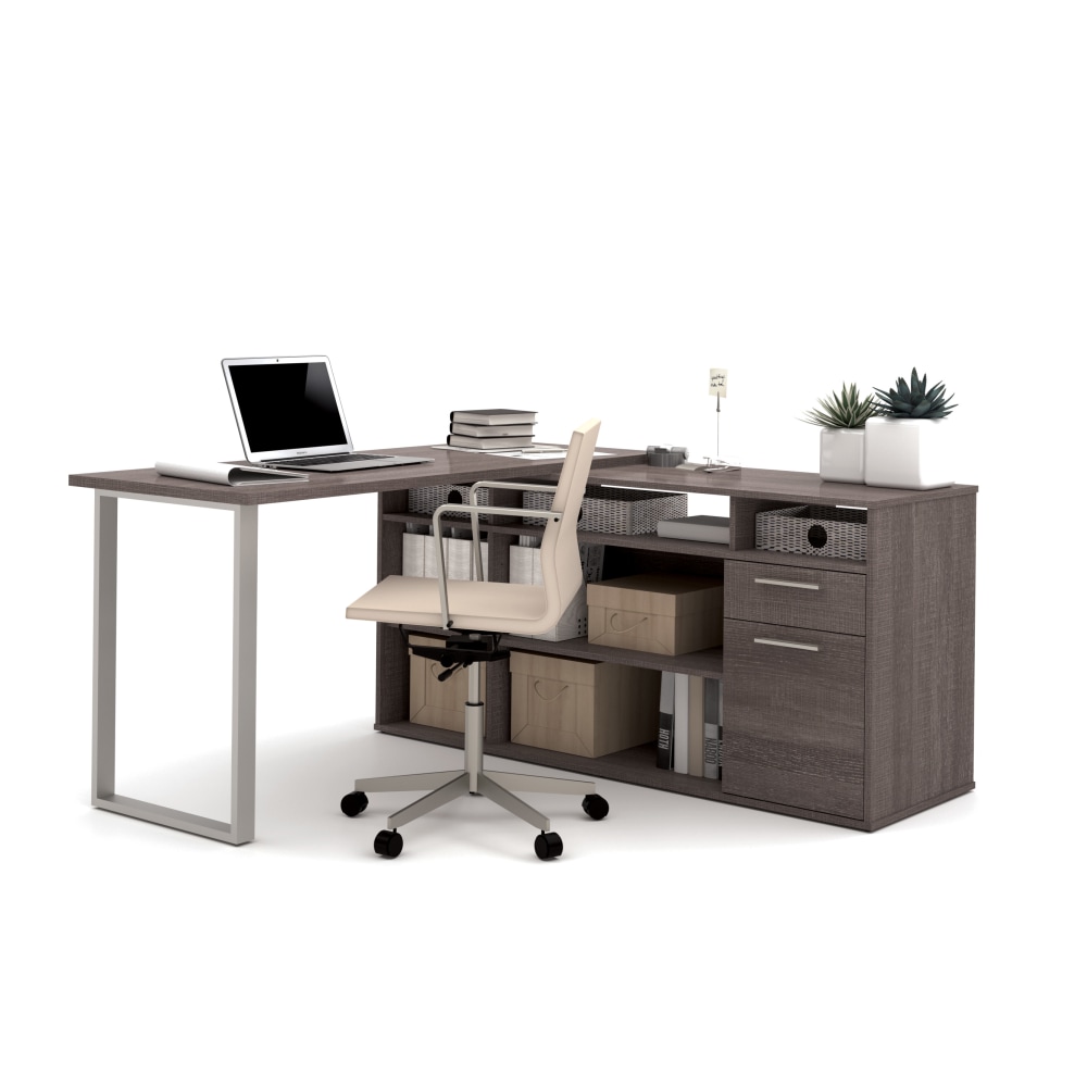 Bestar Solay 60inW L-Shaped Corner Desk, Bark Gray MPN:29420-47