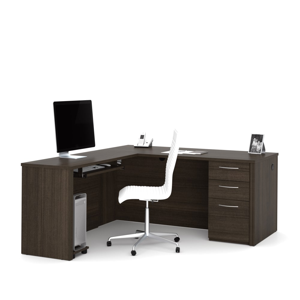 Bestar Embassy 66inW L-Shaped Corner Desk With Pedestal, Dark Chocolate MPN:60852-79