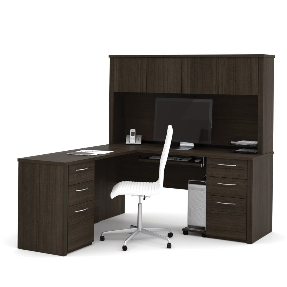 Bestar Embassy 66inW L-Shaped Corner Desk With 2 Pedestals And Hutch, Dark Chocolate MPN:60853-79