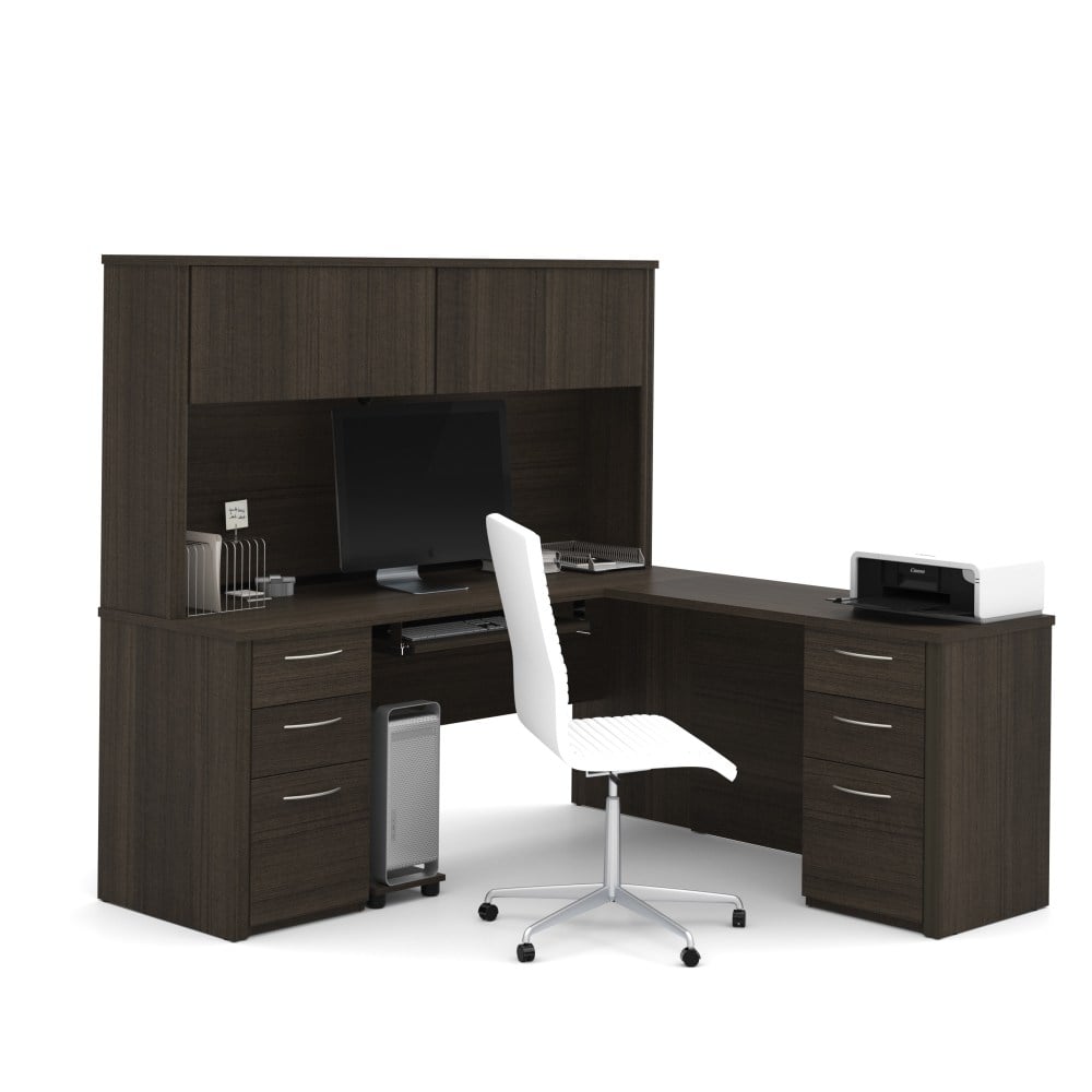 Bestar Embassy 72inW L-Shaped Corner Desk With Hutch And 2 Pedestals, Dark Chocolate MPN:60893-79