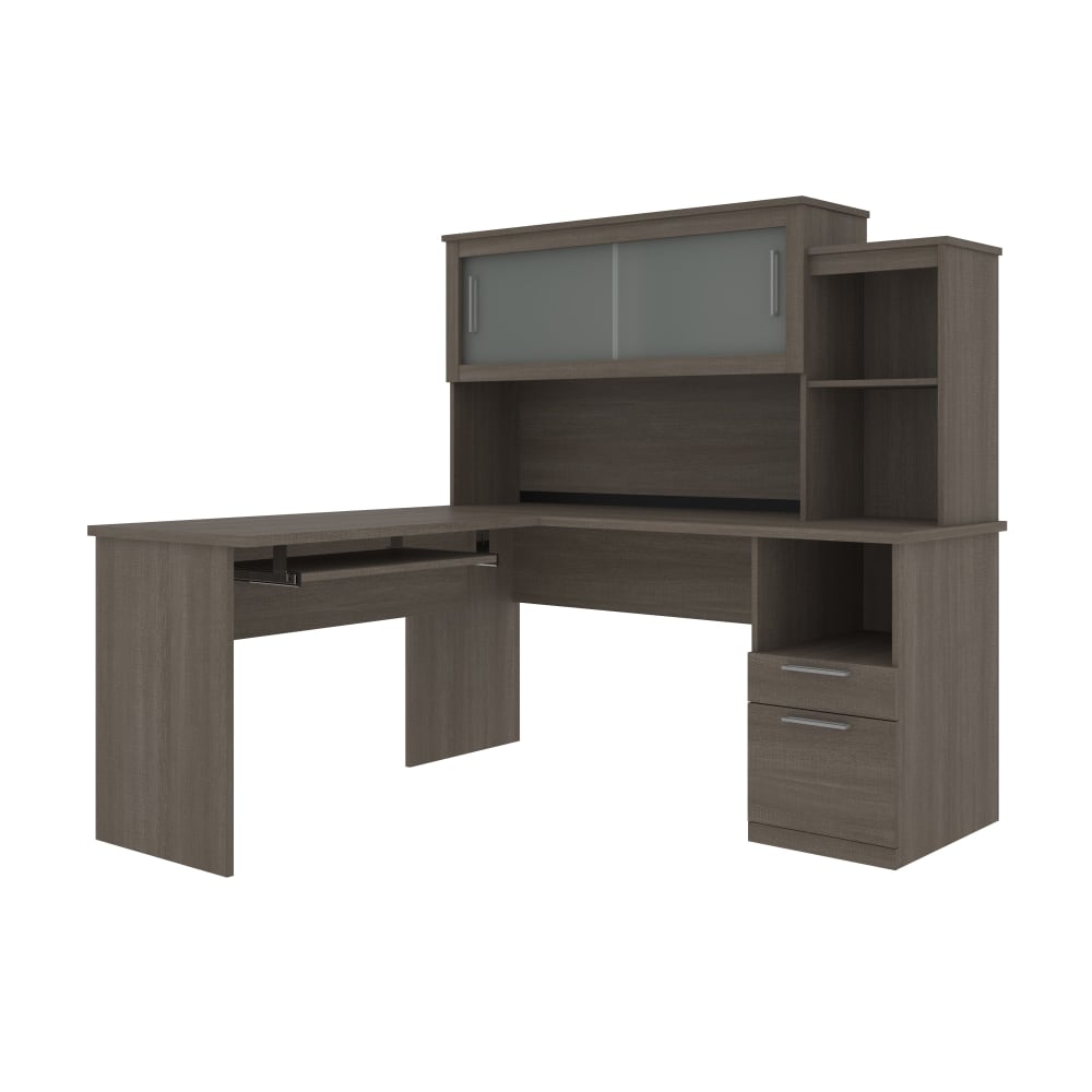 Bestar Dayton 63inW L-Shaped Corner Desk With Hutch, Bark Gray MPN:88420-47